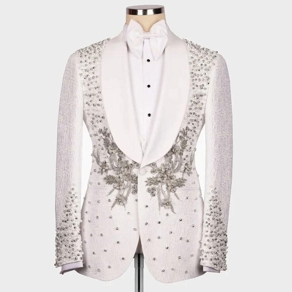 Роскошные черные мужские костюмы 2 предмета пиджак+брюки кристаллы цветочная аппликация свадебный смокинг пальто на заказ формальный офисный пиджак брюки