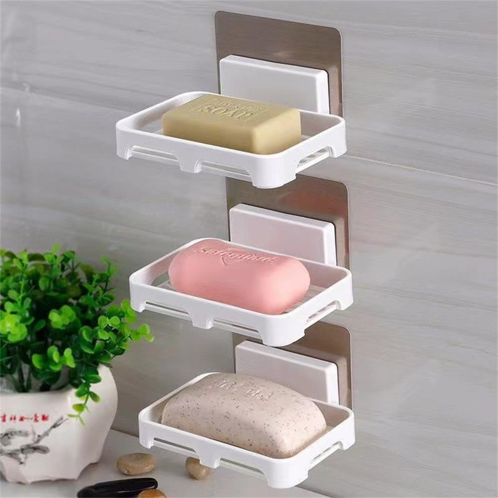 Wall Mounted Soap Box Drain Soap Dishes Holder No Trace Suction Cup Soap Dish Tray Waterproof Soap Box Bathroom Accessories