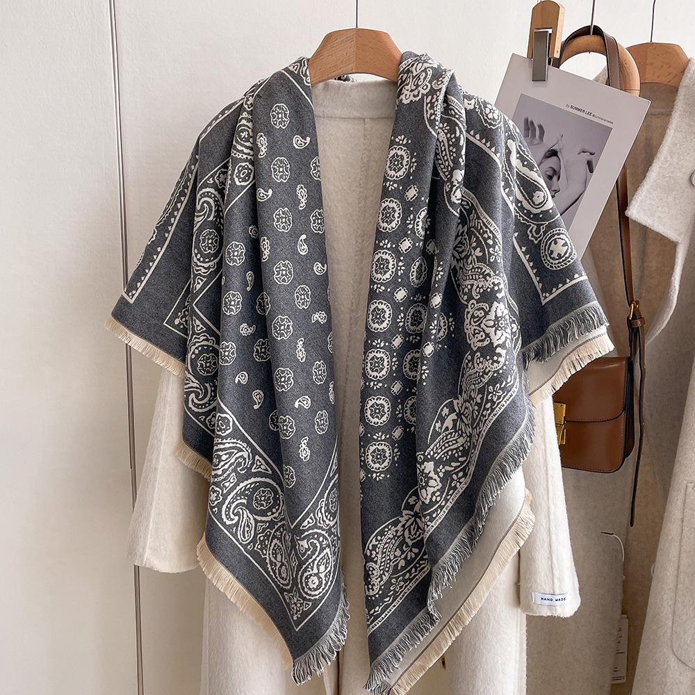 Winter New Imitation Cashmere Scarf High-end Women's Warm Square Scarf Red Cashew Jacquard Cape Shawl