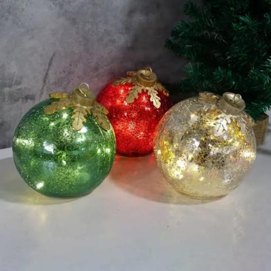 3 Pcs Christmas Ball Ornaments Pre-Lit Balls with Soft White LED Light for Tabletop Xmas Home Party Centerpiece
