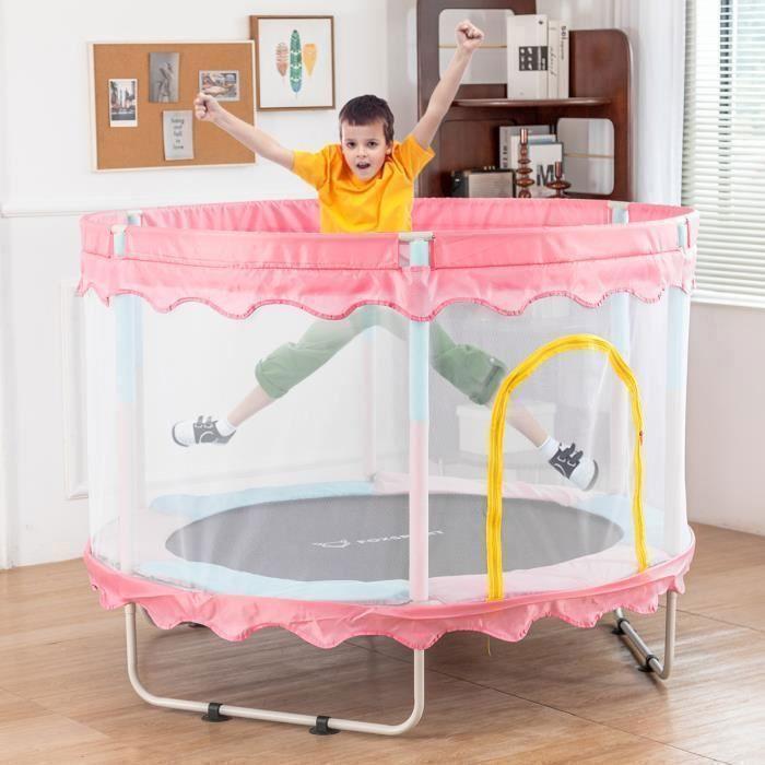 FOXSPORT Trampoline Enfants, Avec Panier De Basket-ball, Coussin Rebondissant, Protection Des Bords, À Partir De 2 Ans – Rose