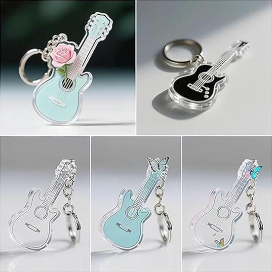 1/5 шт. Розовый брелок для ключей в виде гитары, 2D мини-подвеска в виде гитары, брелок для ключей, символ музыкальной мечты, кулон для сумки/кошелька, декор для салона автомобиля