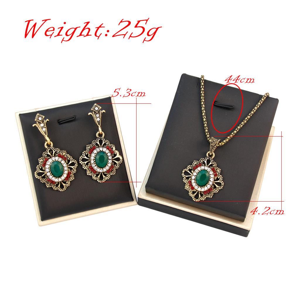 Vintage Bohemia Women Earring Necklace Sets Antique Gold Color Retro Jewelry Sets Bronze Pendant Necklace Set