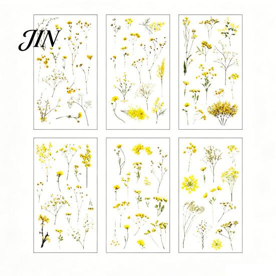 Nature Themed Stickers 6 Sheets/Set Natural Flower Scrapbook Stickers, Waterproof PVC Floral Plants Decals, Botanical Art Transparent Decorative