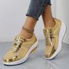 Gold Platform Wedge Sneakers Women Breathable Mesh Thick Sole Shoes Ladies Fashion Spring Outdoor Comfortable Casual Shoes