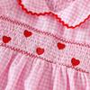 Girls' Heart Embroidery Dress with Doll Collar & Puff Sleeves