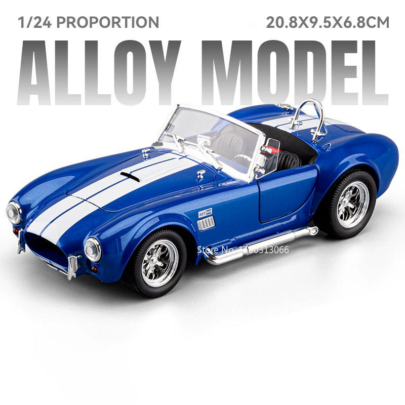 1:24 модели Shelby Cobra 427 GT500 Игрушечные машинки Колеса вращаются Винтажная машина Сплав Резиновые шины Миниатюрные транспортные средства Коллекция для детей Веселье