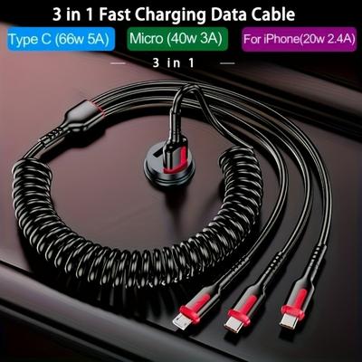 3 в 1, 66 Вт, 6 А, кабель USB Type C для быстрой зарядки, кабель Micro USB для iPhone, зарядный кабель для Samsung, Xiaomi, зарядный кабель