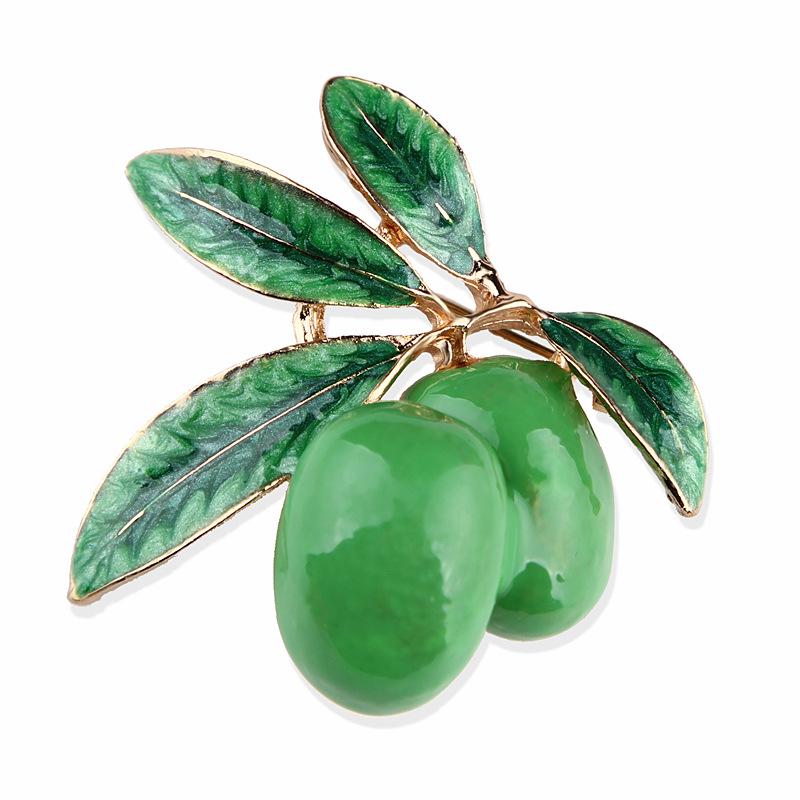 Корейская мода брошь с эмалью в виде вишневой и оливковой ветви - женский аксессуар