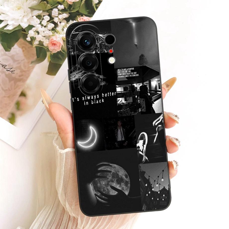Чехол для телефона Tecno Camon 50 4G CN5 Цветочный Ромашка Эстетика Лунная Ночь Бант Узор Funda Мягкий Матовый Силикон Задняя Крышка Canom50
