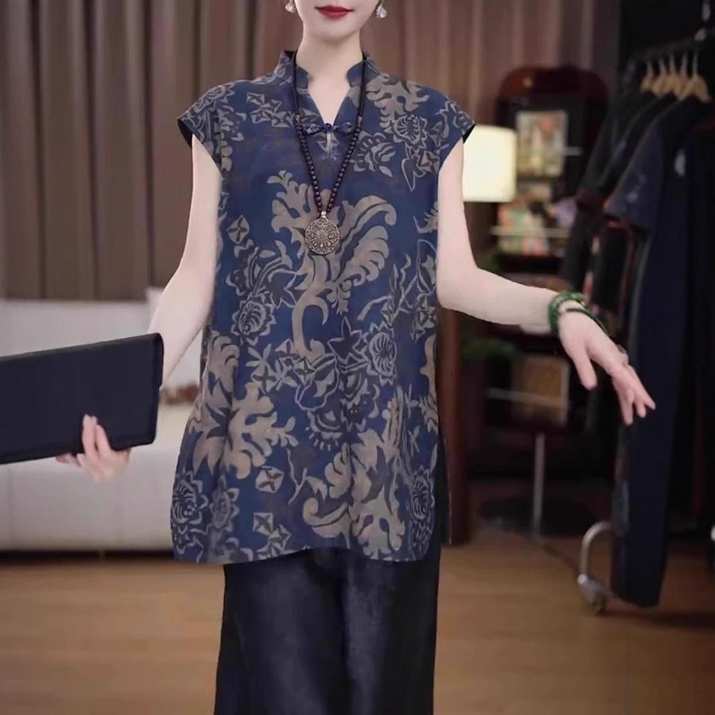 Женская верхняя рубашка с коротким рукавом, женская летняя с принтом "Мама", улучшенный ципао