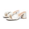 Square head fairy wind bow pearl gentle thick heel French sandals thick heel upper rubber