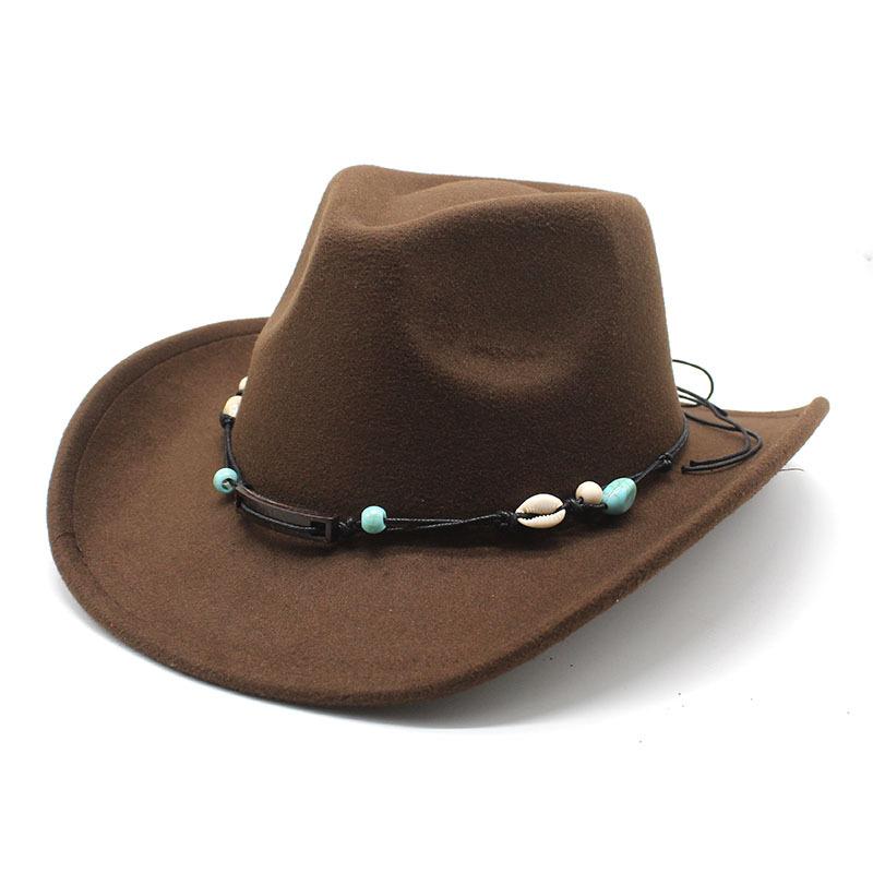 Western Cowboy Top Hat Rolled Brim Retro Riding Hat Men'S And Women'S Woolen Felt Hat Jazz Hat Sun Hat