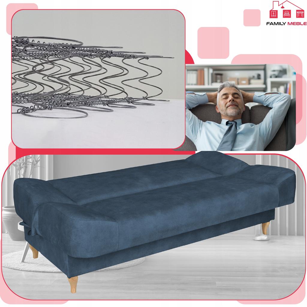 Kanapa sofa Sara rozkładana wersalka spania bonell łóżko Family meble niebieska