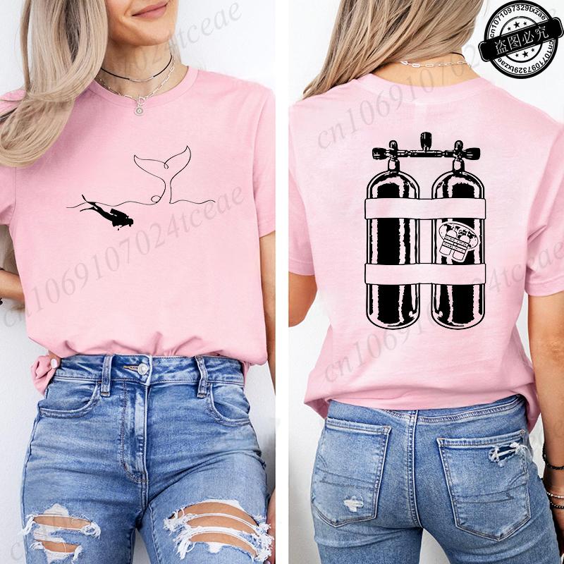 Scuba Diving Printed T-Shirt for Women,Graphic Tee Shirts, Summer Short Sleeve O Neck Y2k Tops, Female Fashion T-Shirts Clothing