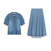 Autumn New Bowknot Decoration Demin shirt 5216249 Mid-Waist Denim A Word Midi Dress 9863240