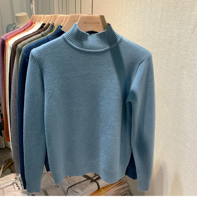 Свитер-пуловер из бархата с полувысоким воротом для женщин, осенне-зимний, толстый, плюшевый, теплый, вязаный, женский, винтажный, облегающий, повседневный, вязаный джемпер 25271