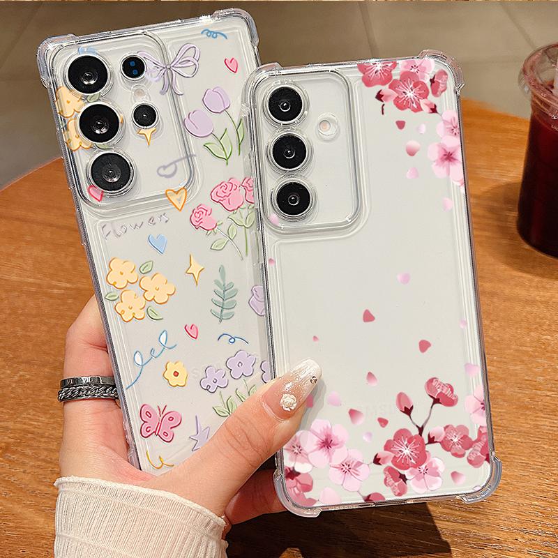 Прозрачный чехол для телефона с узором из маленьких цветов для Samsung Galaxy S26 S25 S24 S23 Ultra S22 Plus S21 S24 S25 FE Ударопрочный мягкий чехол