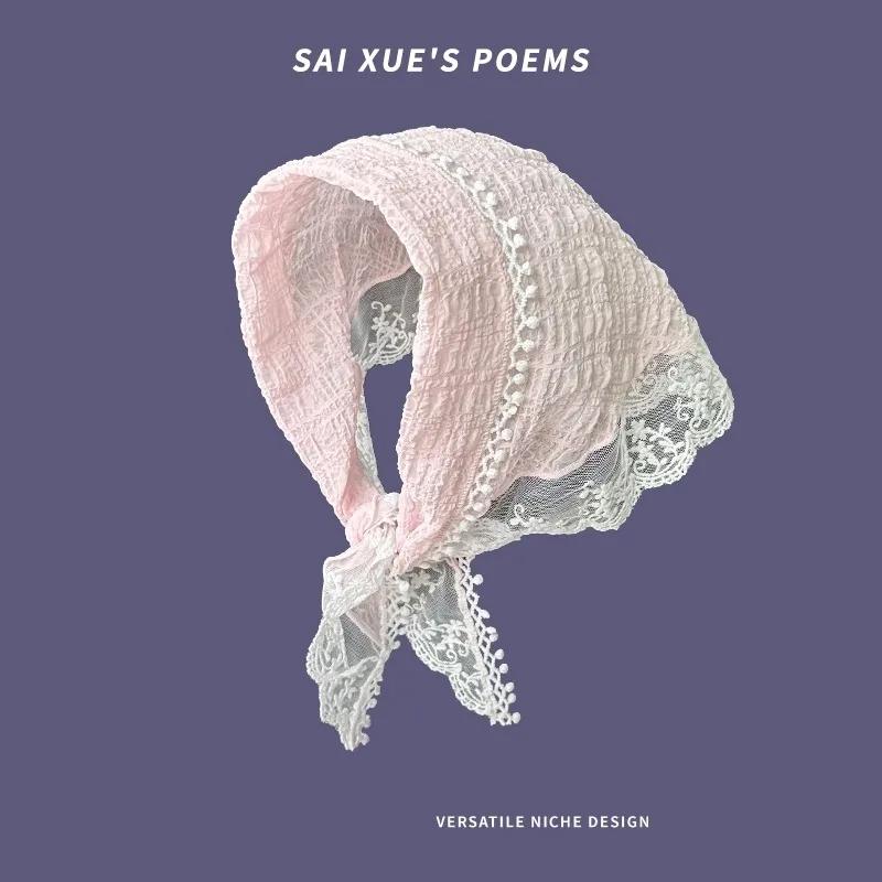 Новые корейские кружевные треугольные хиджабы женские хиджабы летние милые хиджаб-шляпы для девочек квадратные хиджабы милые девичьи сердечки универсальный головной убор