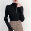 Autumn and Winter Half High Collar Zipper Knitted Sweater Women Fashion Long Sleeve Warm Base Women Sweaters Tops Solid Slim Pullover Knitwears 24966