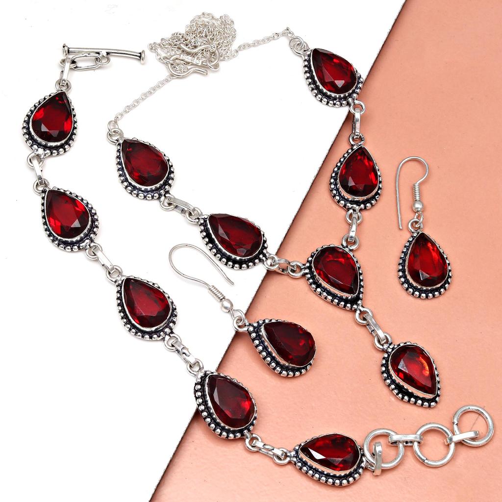 Комплект украшений из граната в стиле мозамбик, кольцо из стерлингового камня ручной работы