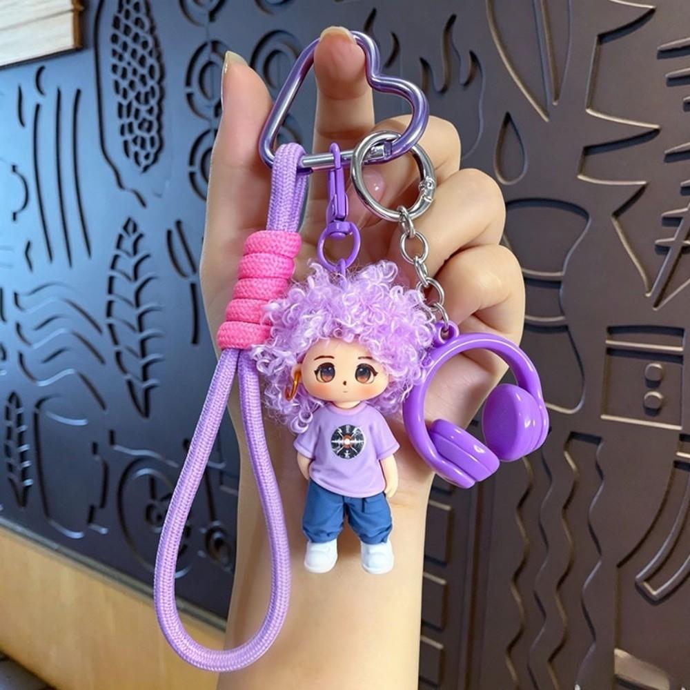 Cartoon Soft Doll Pendant Dopamine Boy Key Chain Gift Fashion Curly Hair Doll Keychain  Bag Charm
