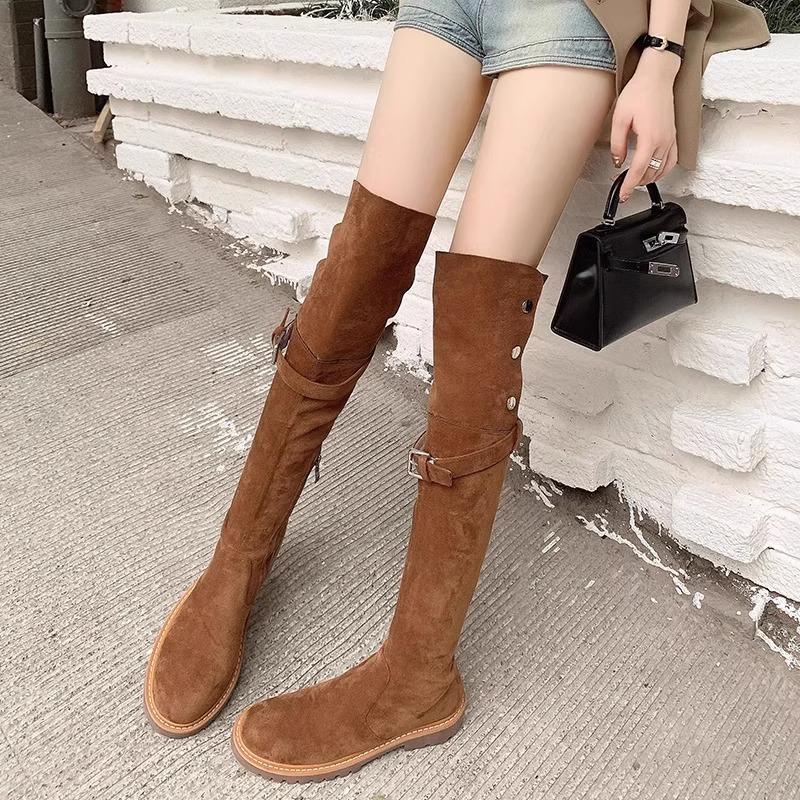 Winter Platform Women Long Boots Side Zippers Suded Over-The-Knee High Boots Female Elegant Square Heel Womens Belt Buckle Boots