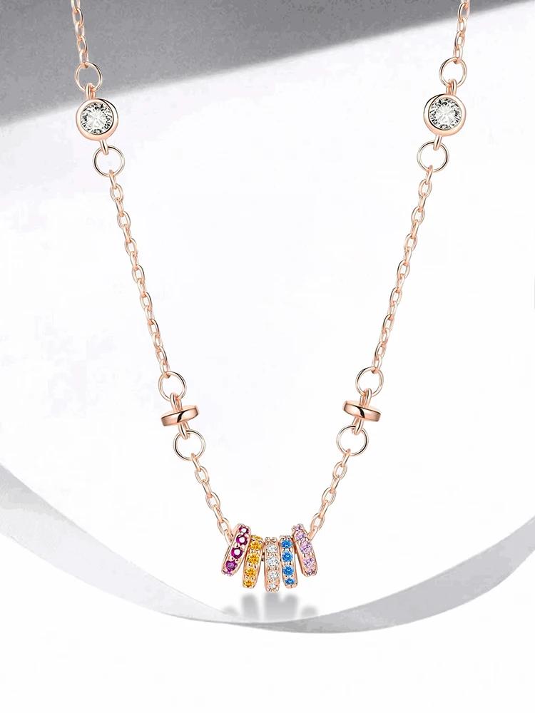 Copper Simplicity Classic Lucky Rainbow Zircon Necklace For Women Anniversary Party High Quality Fine Jewelry
