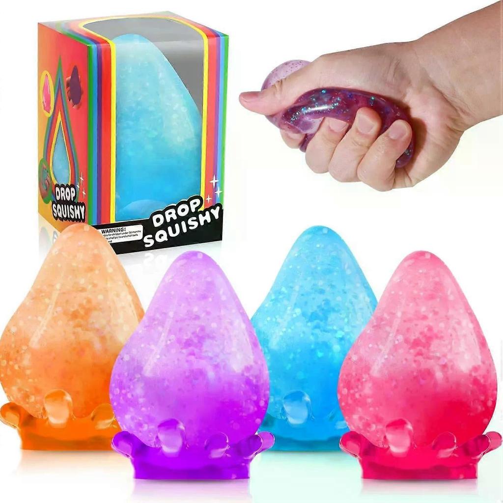 Dream Water Drop Maltose Squishy Toy, Glitter Stretchy Fidget Toy, Stress Relief Sensory Toy for Kids and Adults, 4 Colors