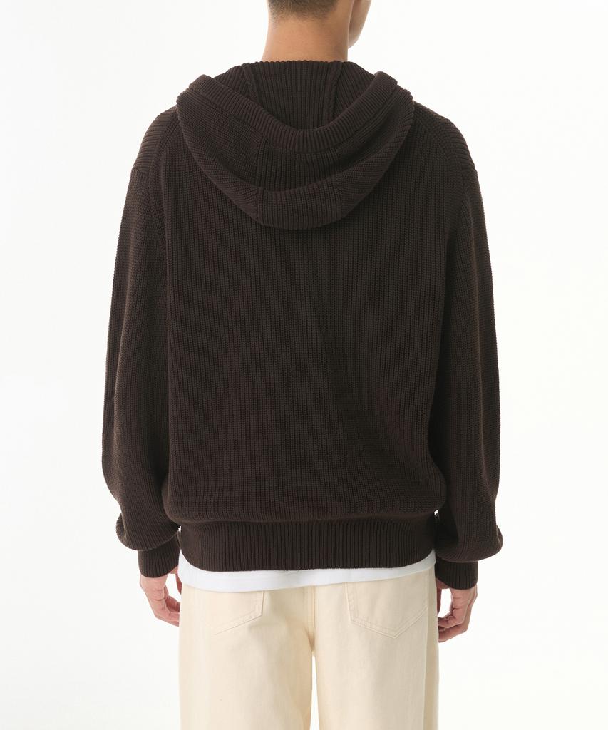 MUSINSA STANDARD Ribbed Knit Hooded Zip-Up [Brown]