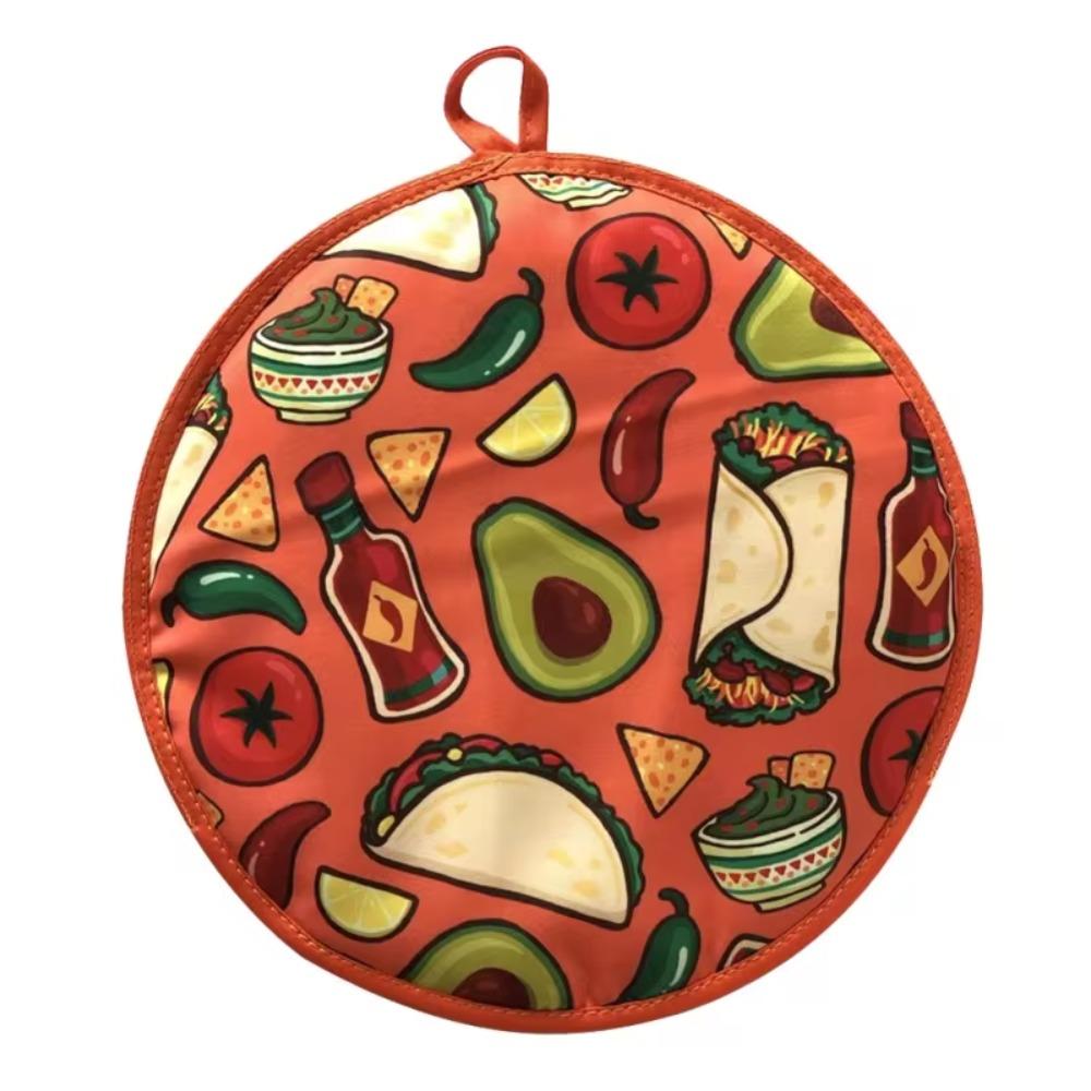 Practical 30cm Tortilla Warmer Pouch Heat Resistant Reusable Burrito Cloth Bag Round with Handle Pancake Thermal Bag Outdoor