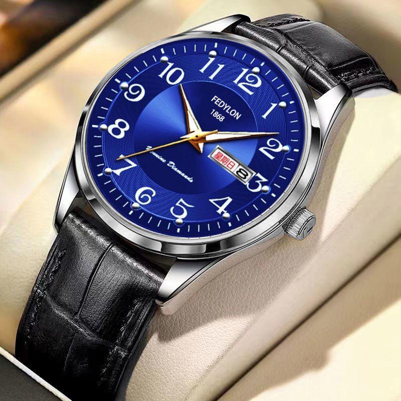 Полностью автоматические кварцевые часы с люминесцентным календарем для мужчин, водонепроницаемые деловые стальные часы для людей среднего и пожилого возраста