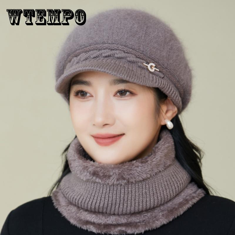 Women's Winter Velvet Thickened Cold and Warm Knitted Wool Hat Faux Rabbit Fur Hat Ear Protector Cap