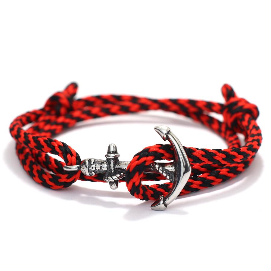Navy Style Silver Anchor Bracelet Handmade Braided Multi-Layer Braslet Nautical Surf Viking Colorful Rope Couple Jewelry