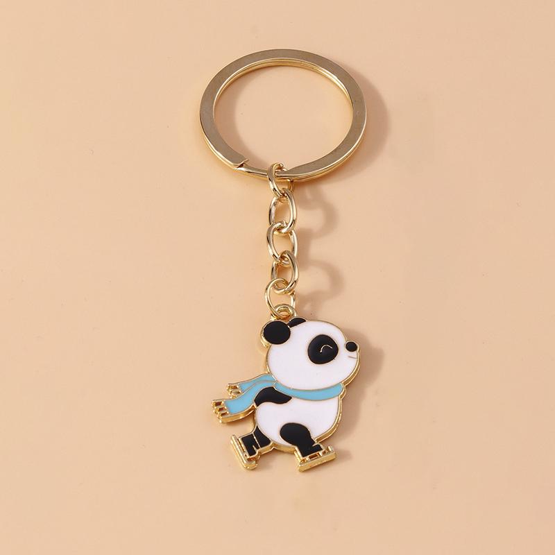 Lovely Enamel Panda Keychain Bamboo Keyring for Men Women Car Key Holder Handbag Pendant DIY Handmade Jewelry Gift