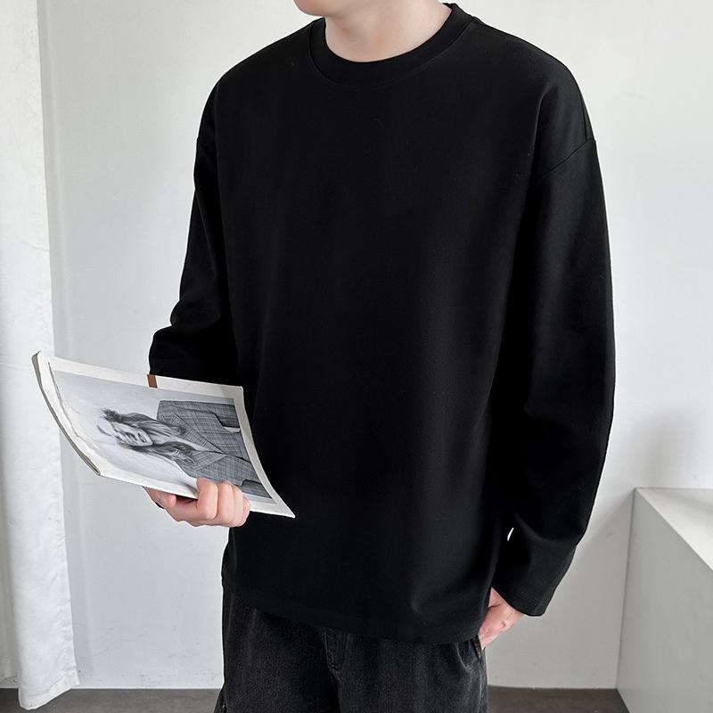 Футболка с круглым вырезом и длинными рукавами, однотонный мужской свободный свитер на весну и осень, белая утолщенная верхняя часть, футболка-боди