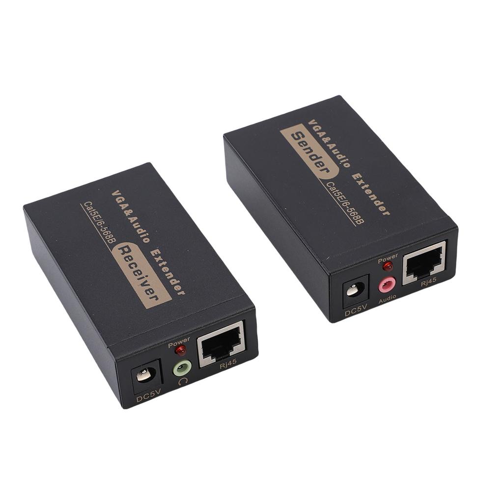 VGA Extender 328ft HD Plug and Play VGA Transmitter and Receiver HDB15 F RJ45 Sound DC3.5 Interface EU Plug