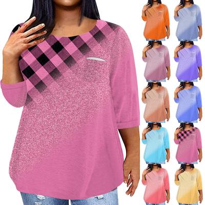 Женский модный повседневный пуловер с круглым вырезом и рукавом три четверти с принтом, топ с рукавами 4/3