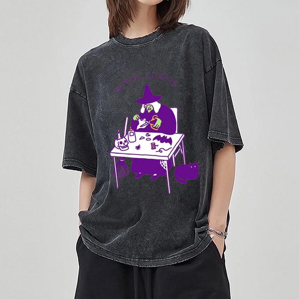 WITCH CRAFTS принтованная женская футболка повседневный стиль парный топ высокое качество имитация денима круглый вырез летний