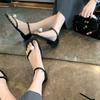 2025 Summer New Flat-bottomed French Pearl Toe Sandals Women's Simple Square Head Thick Heel with Temperament Super Soft
