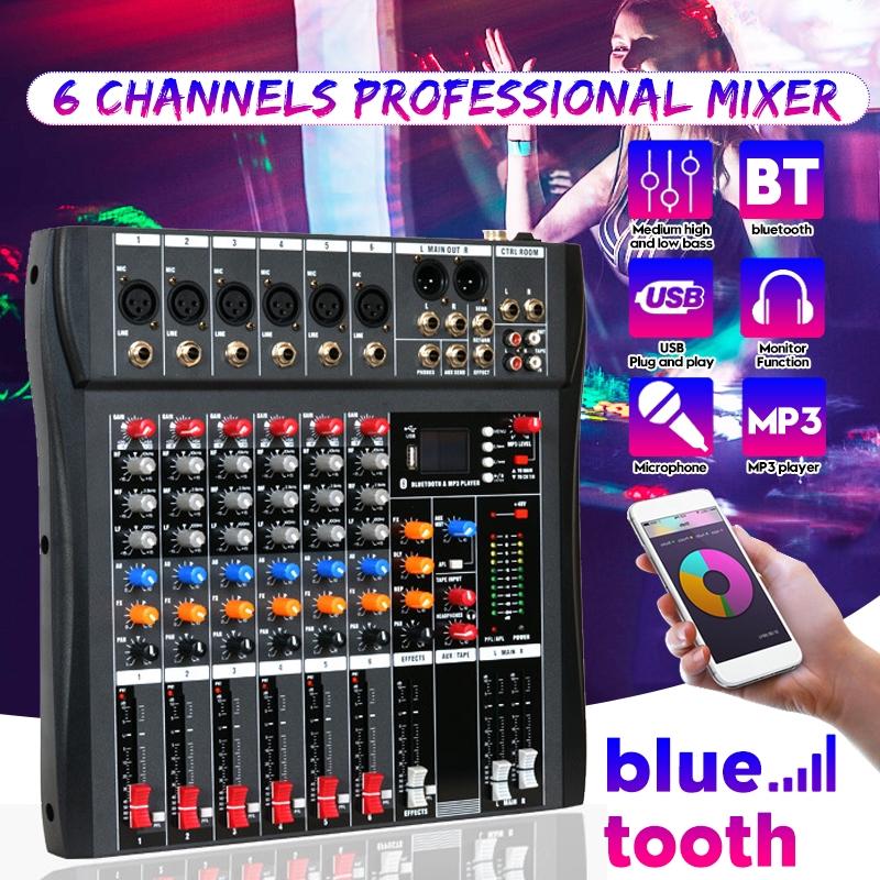 USB 6 Channel Live Studio Audio Mixer Bluetooth Console Amplifier DJ Karaoke Mixing Digital Mini Microphone Sound Mixer