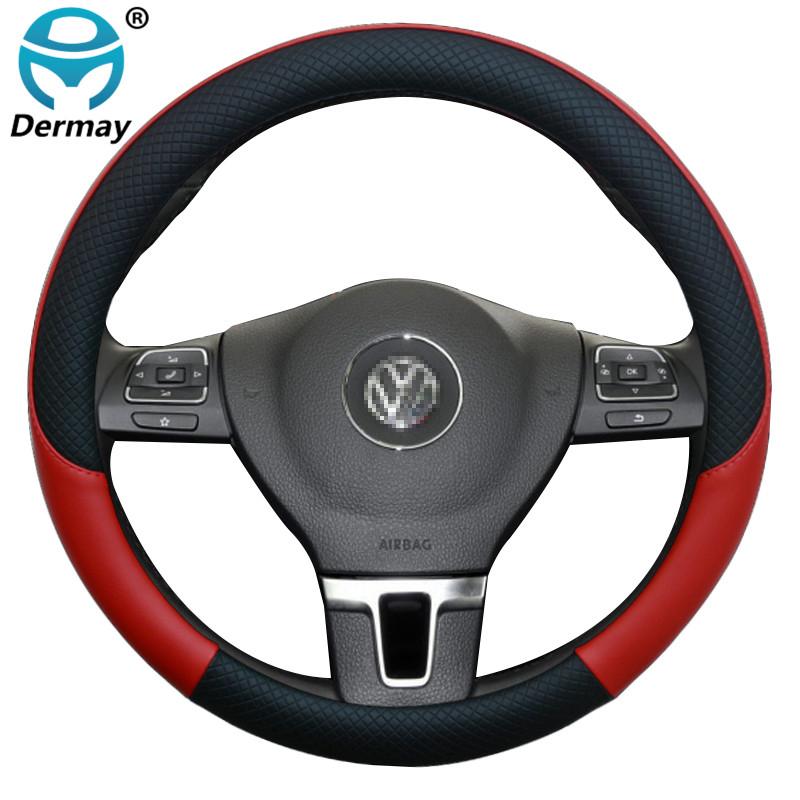 100% брендовый кожаный чехол DERMAY на руль автомобиля, противоскользящий для Volkswagen VW Polo gti 6r седан, авто интерьер
