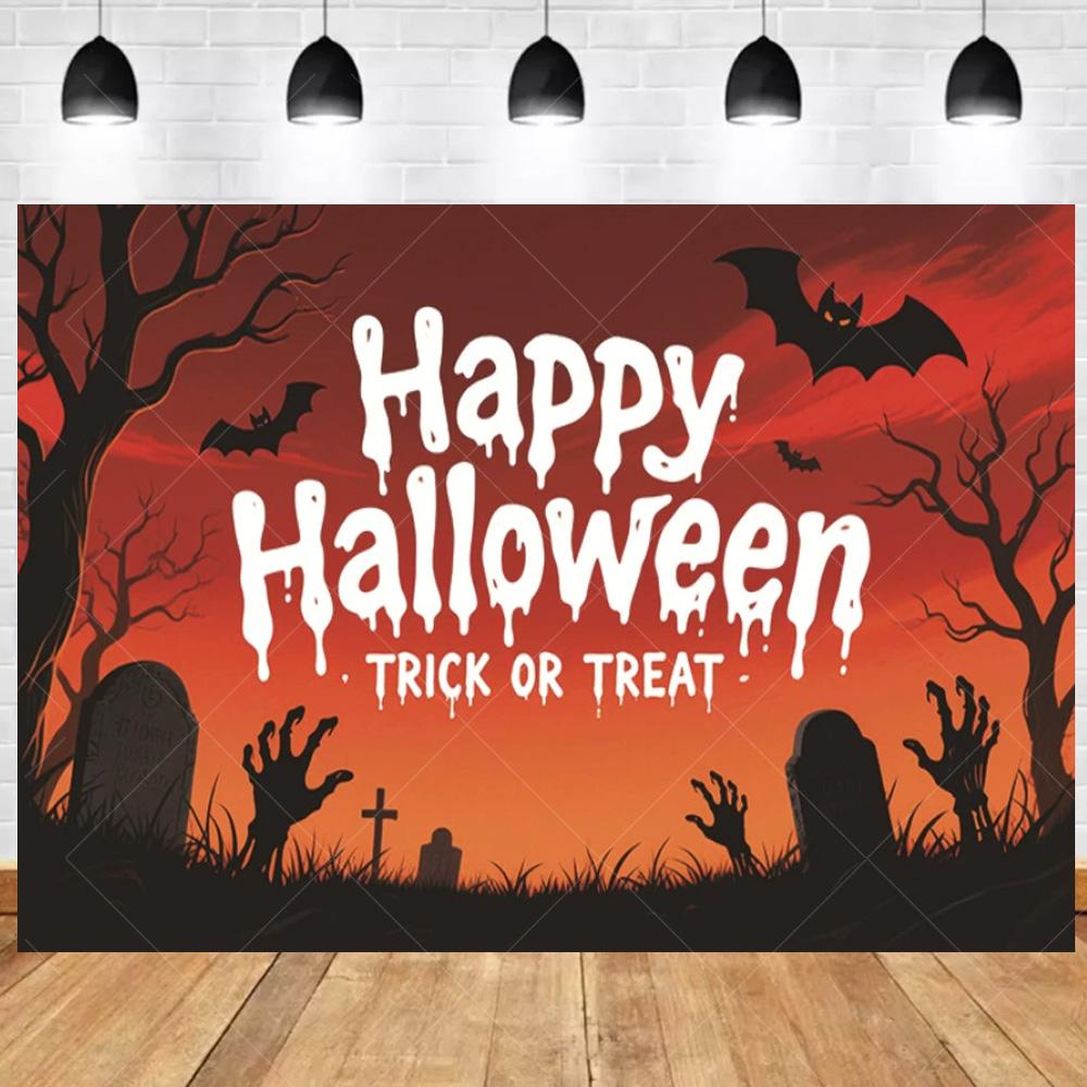 Halloween Party Background Cloth Horror Castle Moon Cemetery Skull Blood Palm Print Pumpkin Witch Wall Decoration backdrop Photo