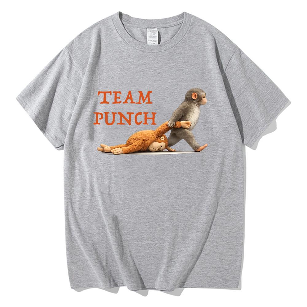 Monkey Punch Graphic T Shirts Baby Monkey Holding Plush Toy Clothing Animal Lover Cotton Tee Cute Cozy Unisex T-shirts Y2K
