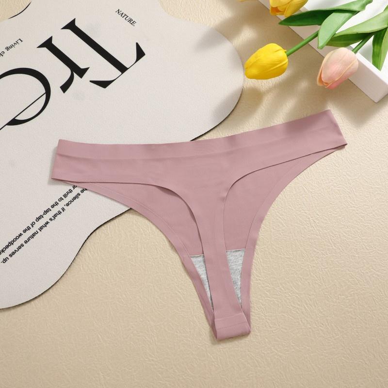 FINETOO Women Seamless Thong Maillard Color Sexy G-String Female Multi Color Ice Silk No Trace Underwear High Cut Soft Panties