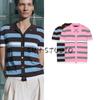 Summer New Product Women's Clothes French Style Preppy Style Short Stripe Knitting Short Sleeve Polo Shirt Collar Top 3920203