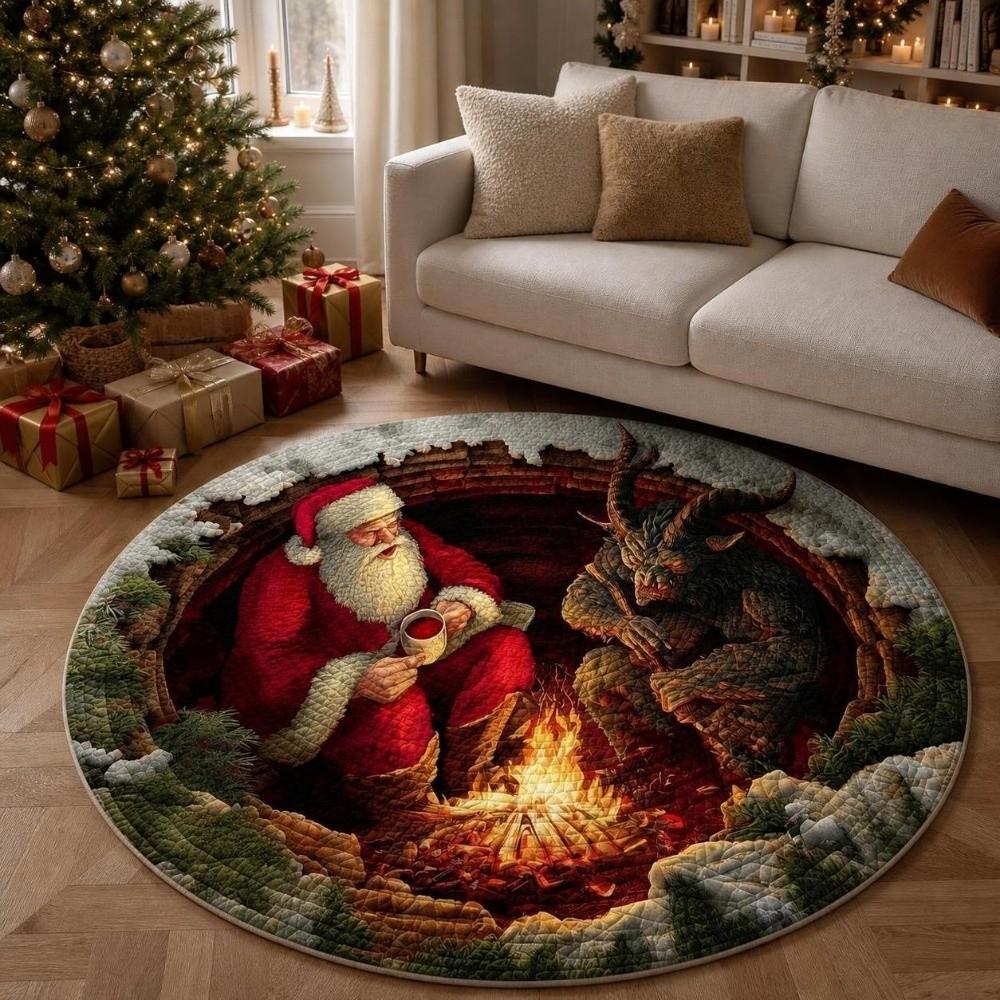 2D Flat Printed Christmas Rug Non-Slip Xmas Home Decor Christmas Doormat Indoor