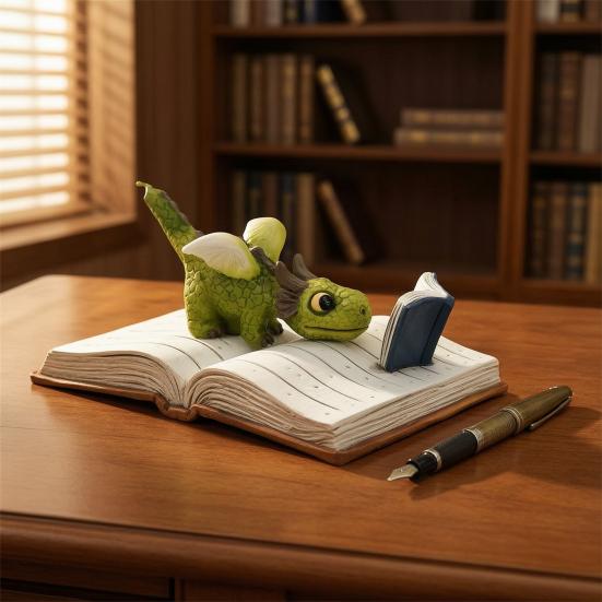 Mini Dragon Figurine Dragon Fantasy Reading Statue on Book for Fairy Garden