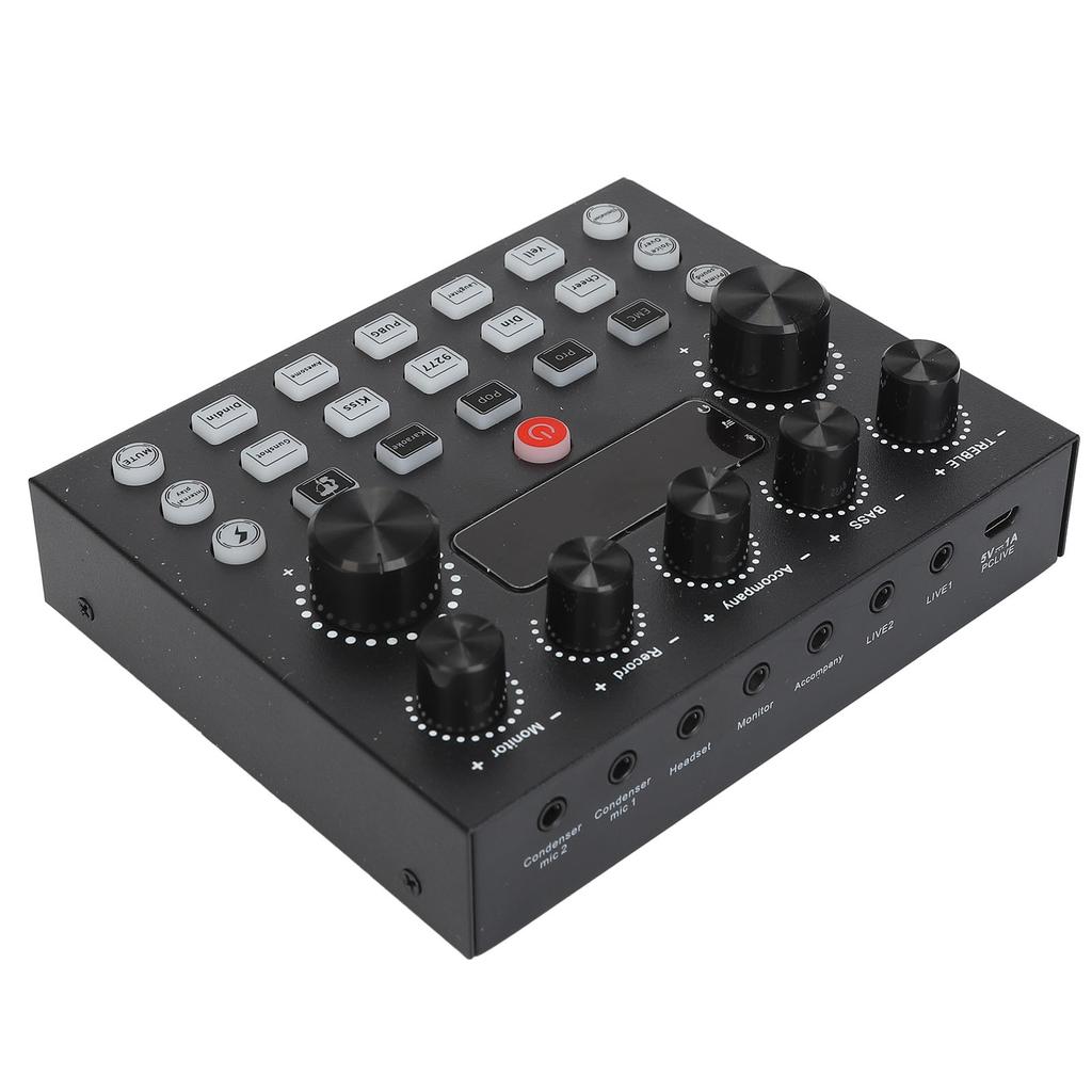 Live Sound Card Professional Reverb Effects Adjustable Bass Treble Dual Microphone Ports Dual Channe