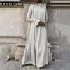 Women Vintage High Neck Lantern Long Sleeve Solid Color Dresses